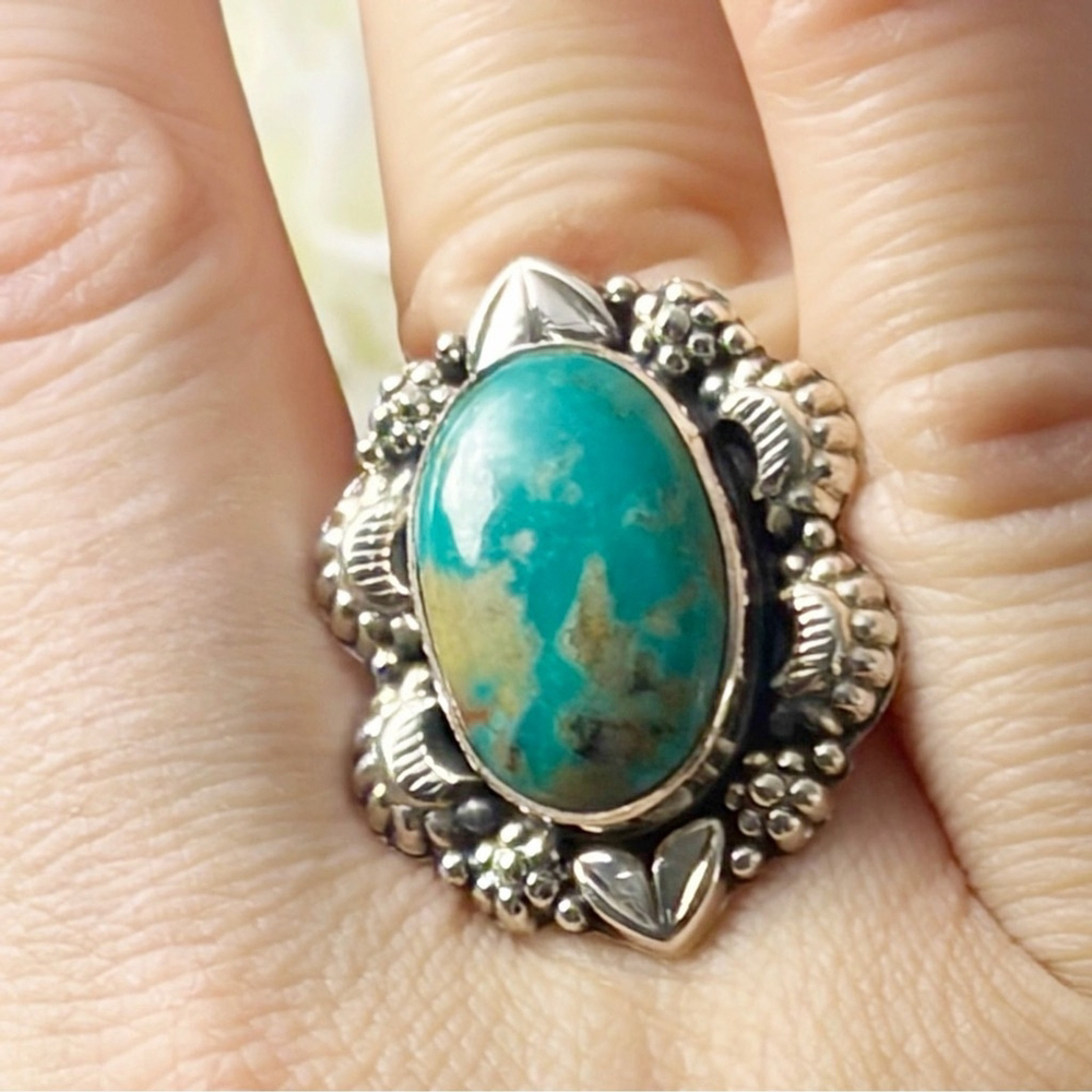 Royston Turquoise Navajo Style Ring Size 8 1/4 8.5 Pure Sterling Silver 925 New - Picture 7 of 13